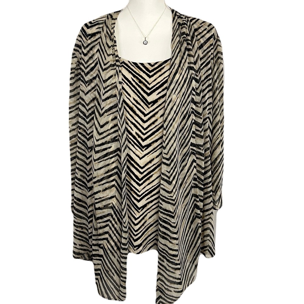JM Collection Womens Animal Print Cardigan Top Set 3X Abstract Career Statement